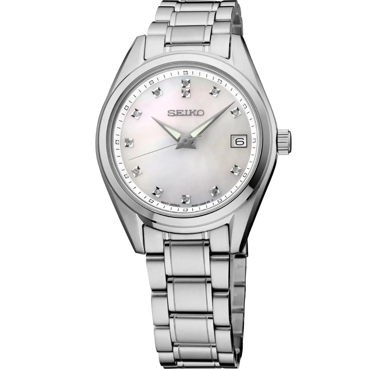 Diamonds Quartz Mother of Pearl Dial Stainless Steel Women`s Watch SUR579 by Seiko