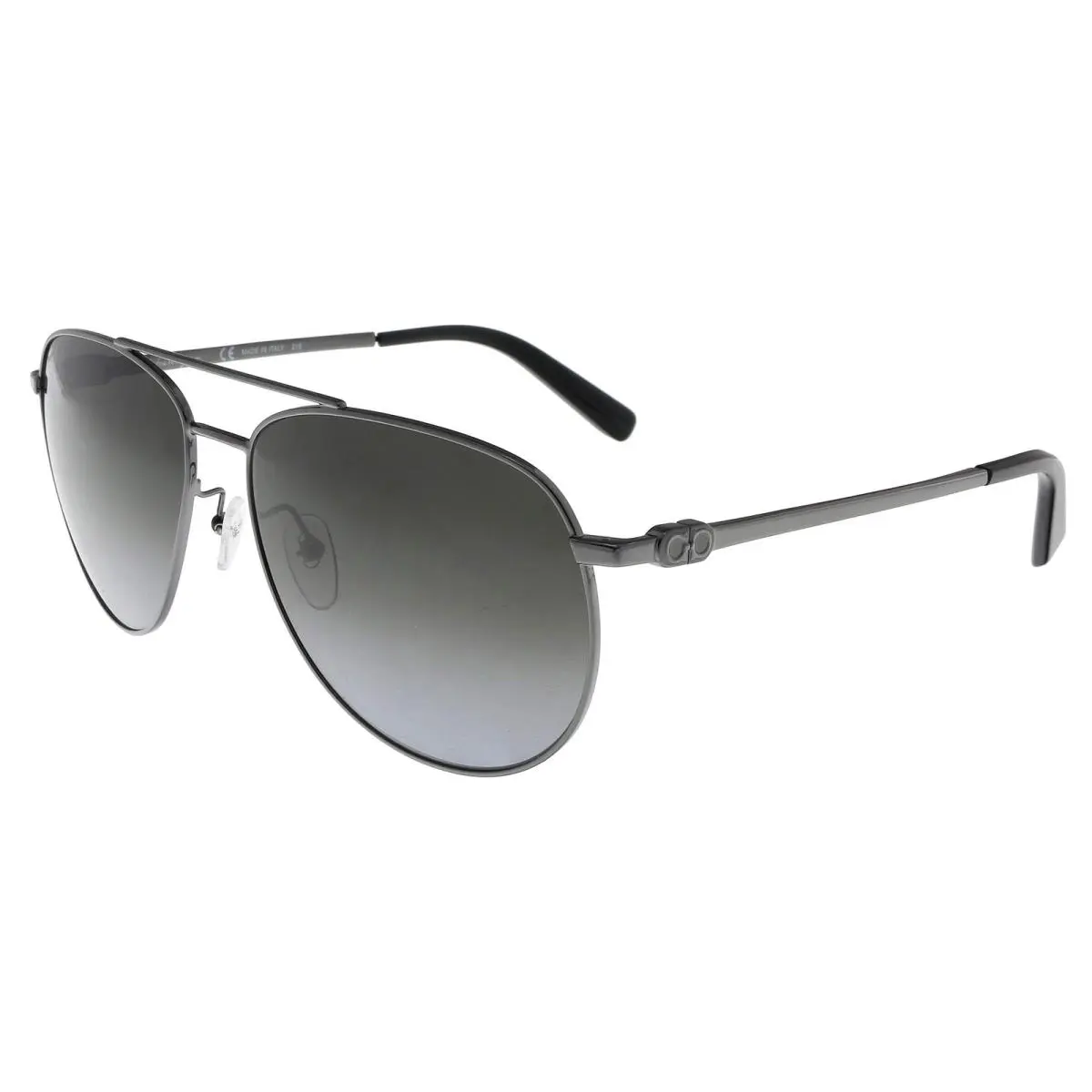 Salvatore Ferragamo Sunglasses Aviator Full Rim Shiny Ruthenium Frame and Dark Grey Gradient