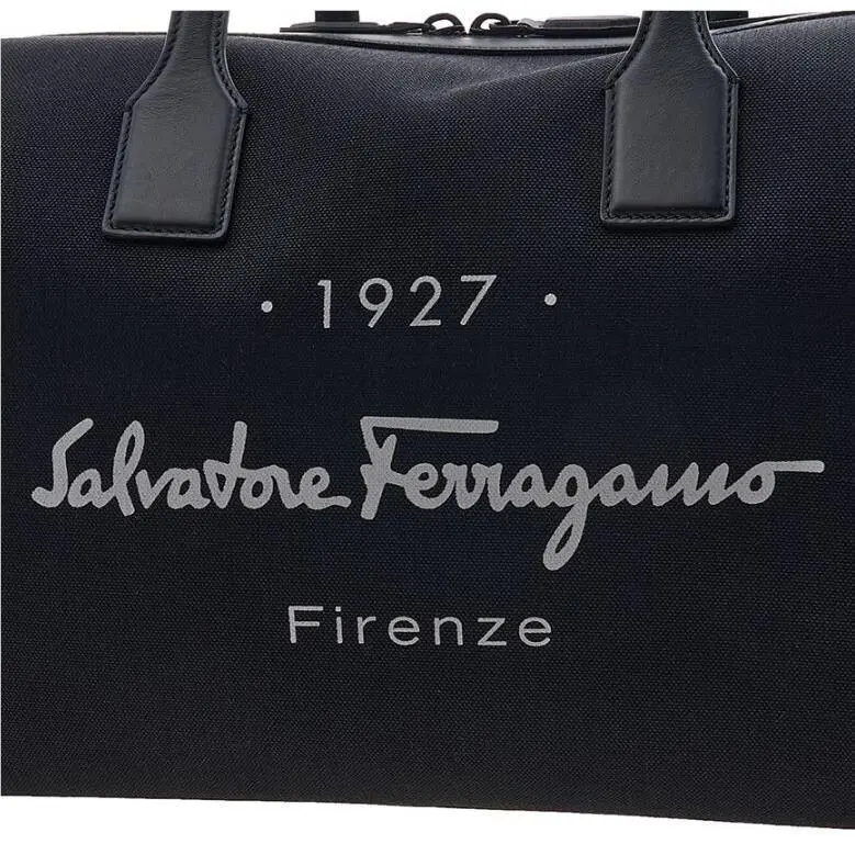 Salvatore Ferragamo Men Firenze Embossed Duffel Bag Luggage Black