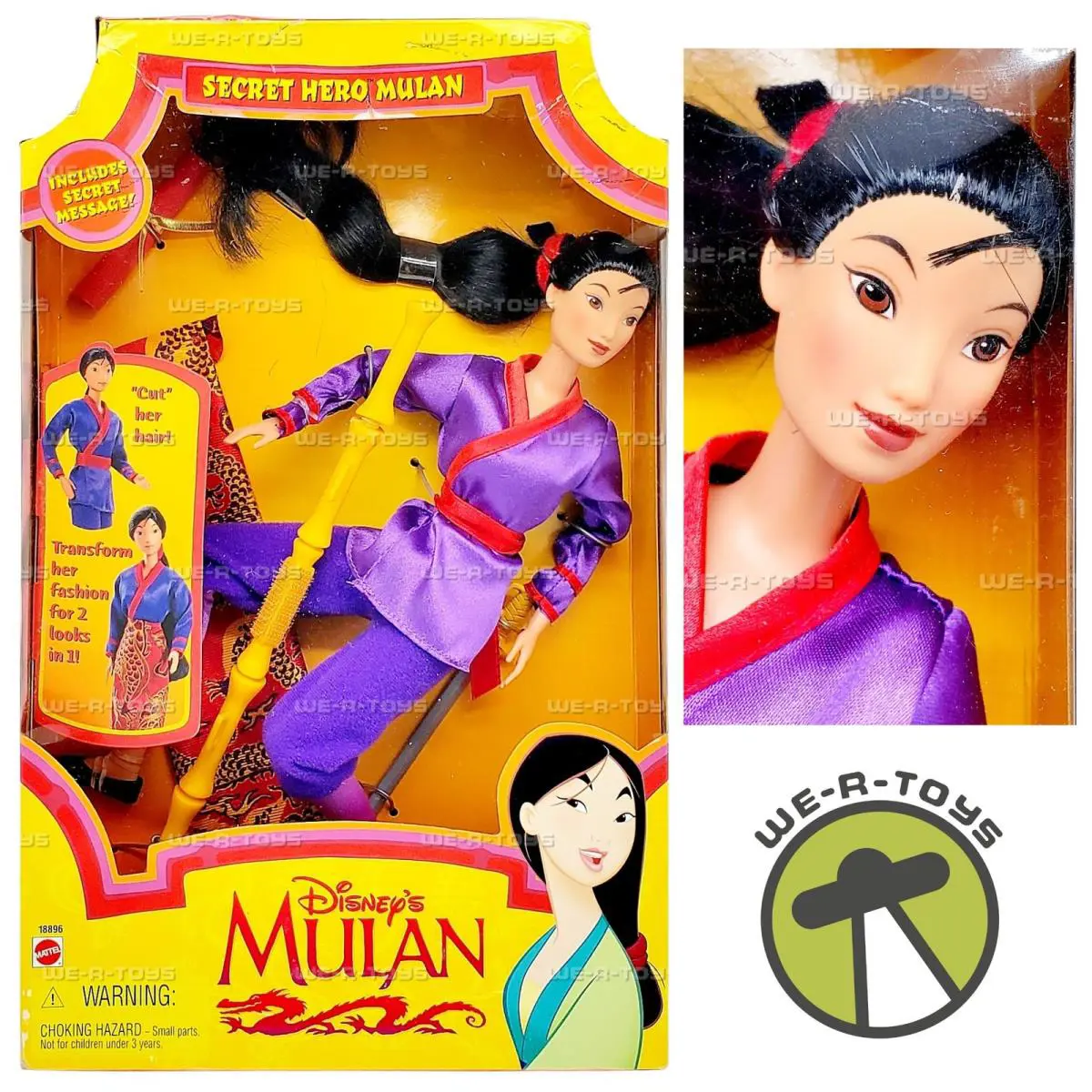 Disney Secret Hero Mulan Doll 1997 Mattel 18896