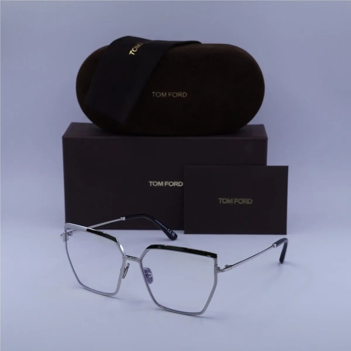 Tom Ford FT5946-B 016 Shiny Palladium/clear Blue Light Block 57mm Eyeglasses