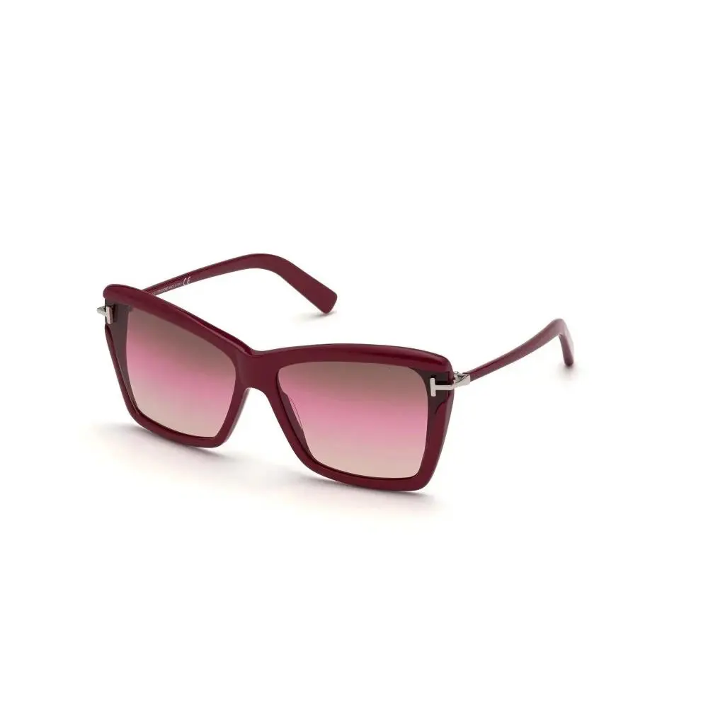 Tom Ford Sunglasses Leah FT0849 69F Shiny Burgundy Sunglasses 64mm - Frame: Shiny Bordeaux, Lens: Gradient Brown
