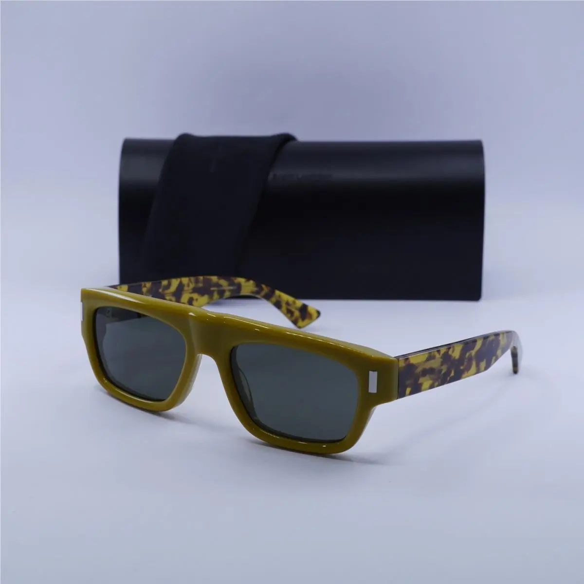 Saint Laurent SL762 004 Shiny Solid Ocra/spotted Havana/grey 55-19-145 by Yves Saint Laurent