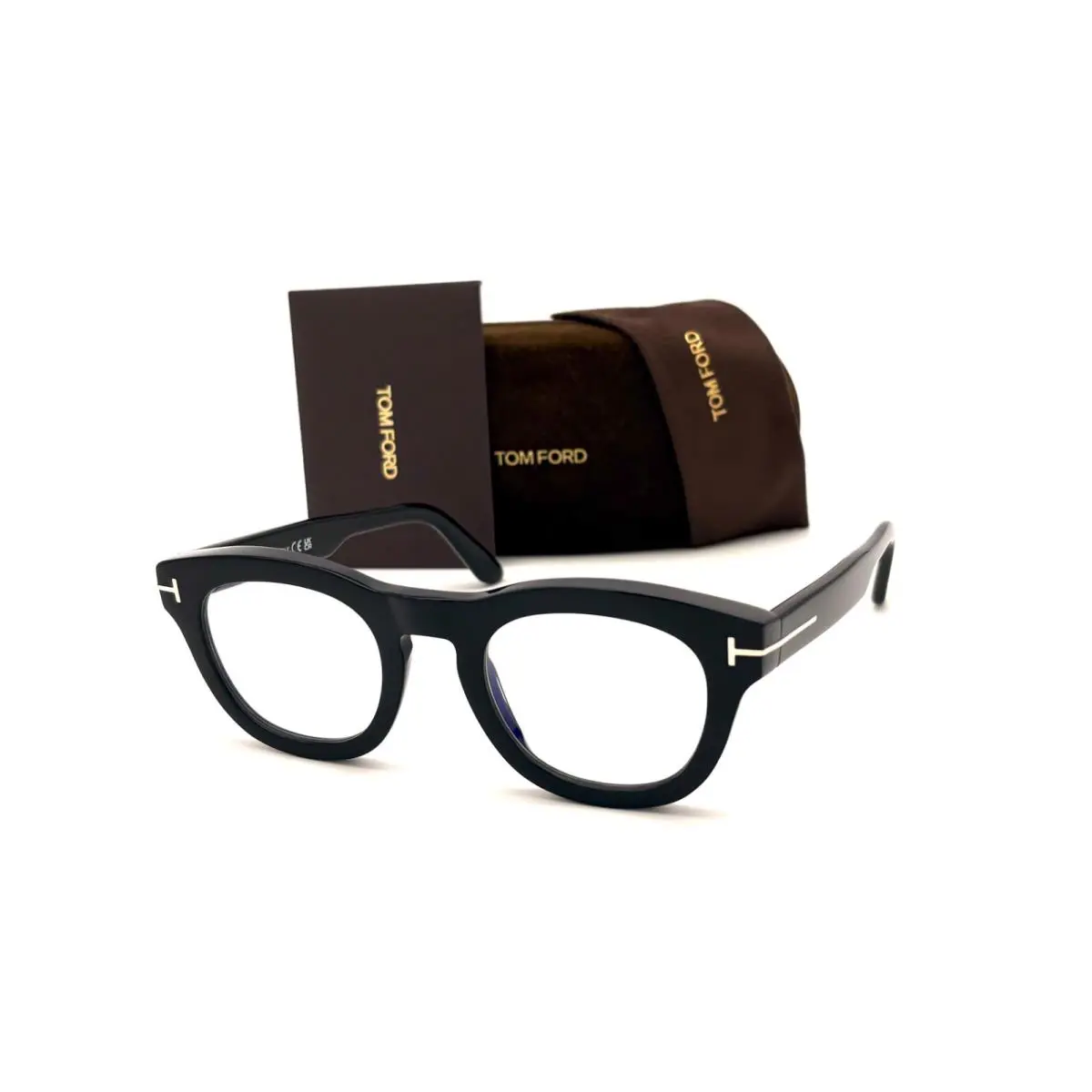 Tom Ford FT 5873 B 001 Black Clear Blue Block 49mm Eyeglasses TF5873