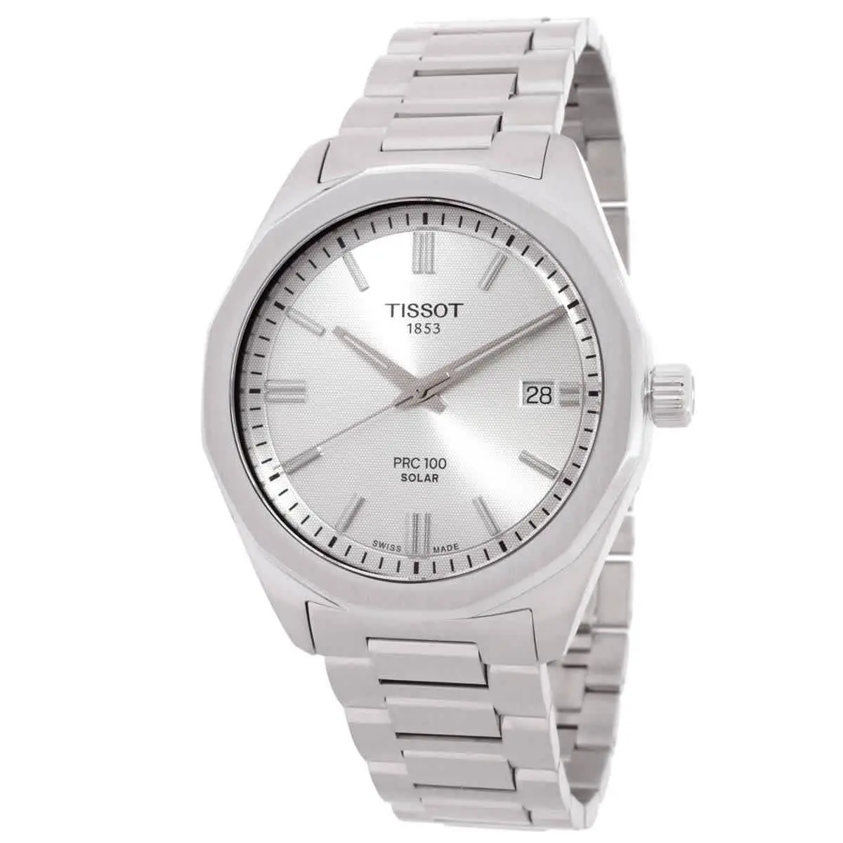 Tissot Prc Quartz Solar-powered Silver Dial Watch T1514221103100 - Dial: Silver, Band: Silver-tone, Bezel: Silver-tone