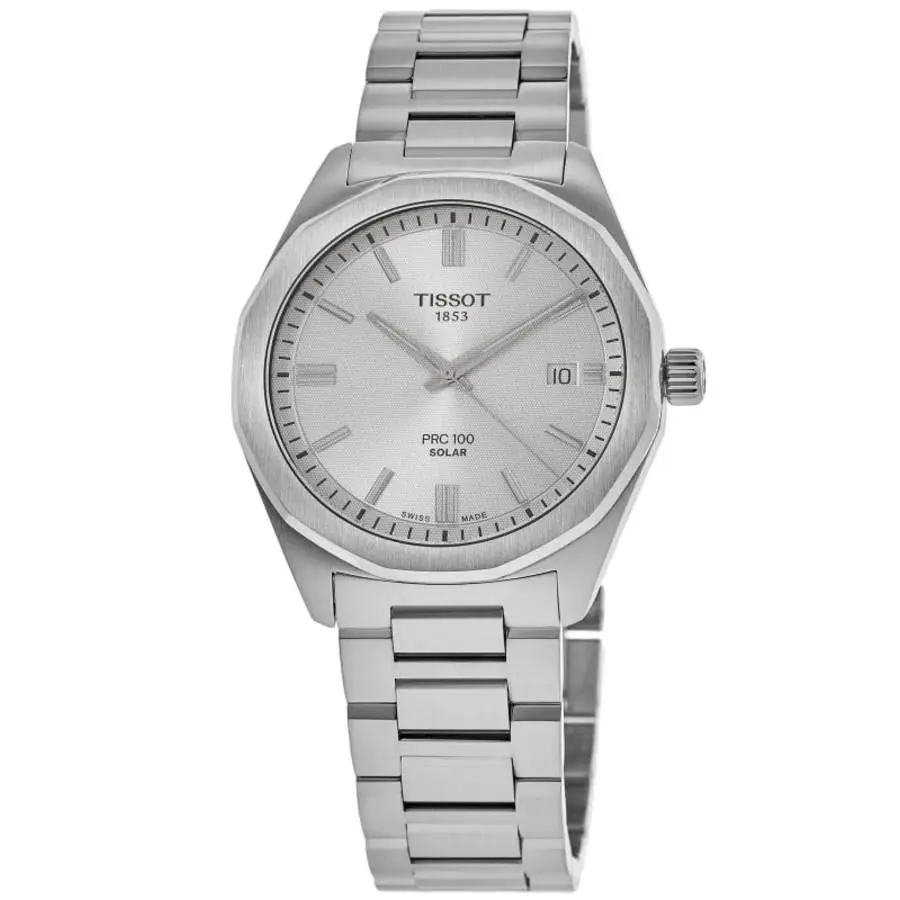 Tissot PRC100 Solar Silver Dial Stainless Men`s Watch T151.422.11.031.00 - Face: Silver, Dial: Silver, Band: Silver