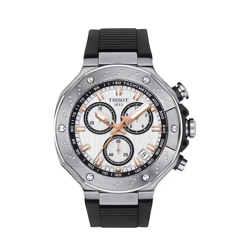 Tissot T-race Chronograph 45mm White Dial Men`s Watch T1414171701100 - Dial: White, Band: Black, Bezel: Silver