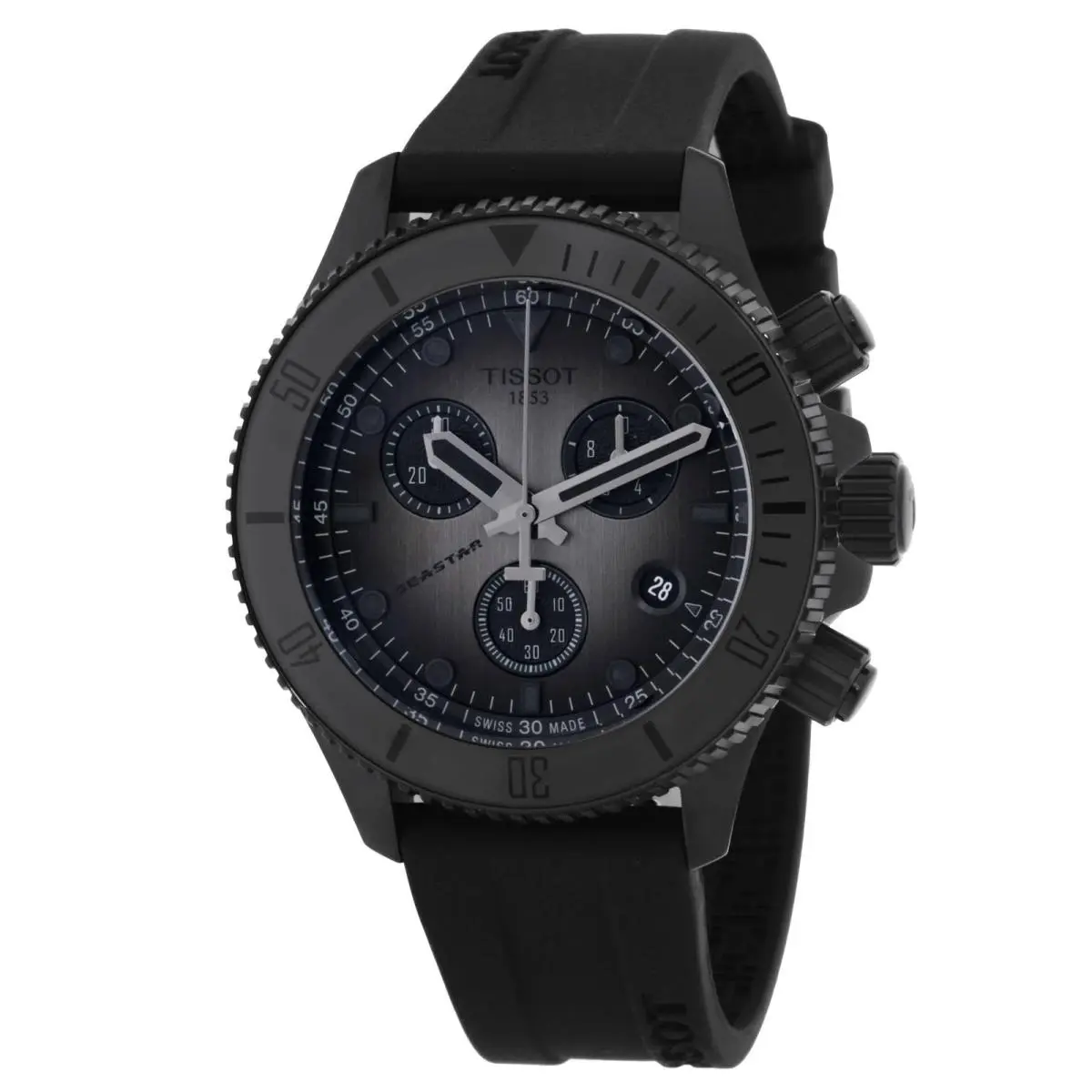 Tissot Seastar Chronograph Quartz Grey Gradient Dial Men`s Watch T1202173706100 - Dial: Grey Gradient, Band: Black, Bezel: Black PVD