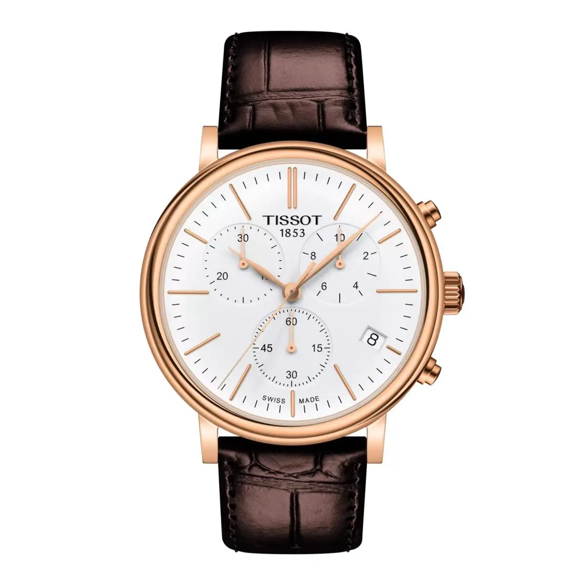 Tissot Carson Rose Gold White Dial Leather 41m Mens Watch T1224173601100