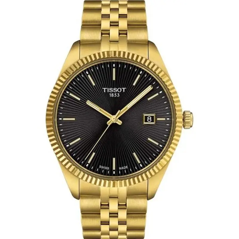 Tissot Ballade Quartz 40mm Black Dial Men`s Watch T1564103305100 - Dial: Black, Band: Gold, Bezel: 316L stainless steel case with yellow gold PVD coating