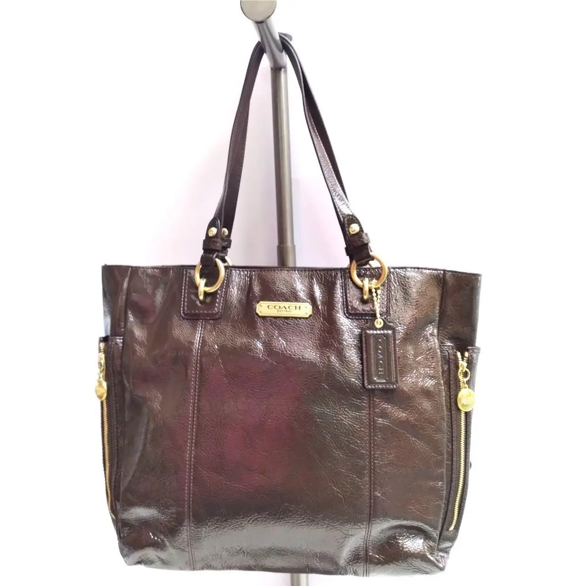 Coach Gallery Mahogany Brown Patent Leather Shoulder Tote F20431