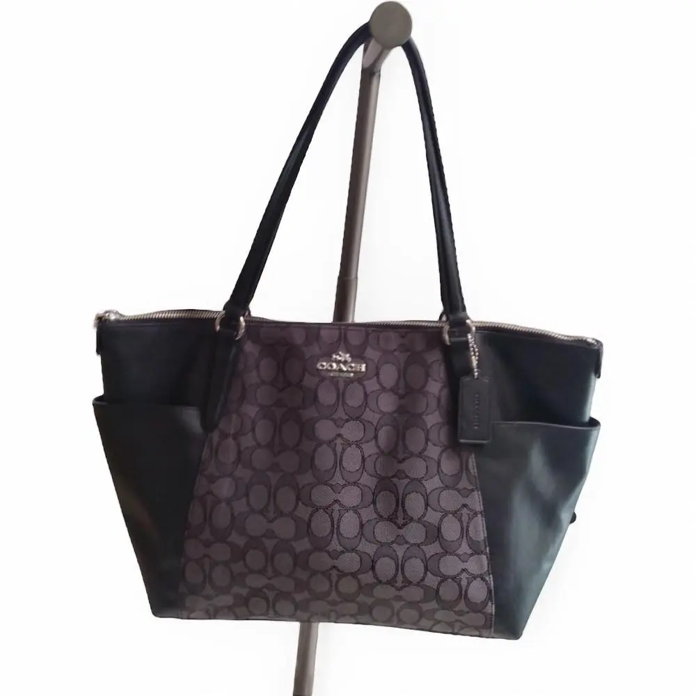 Coach Ava Tote Signature Black Canvas Leather Shoulder Bag F54797
