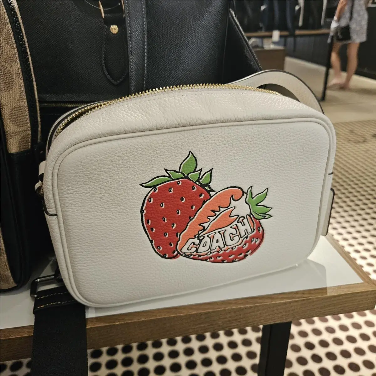Coach CBA65 Jamie Camera Bag with Strawberry Graphic Pebble Leather Chalk Multi