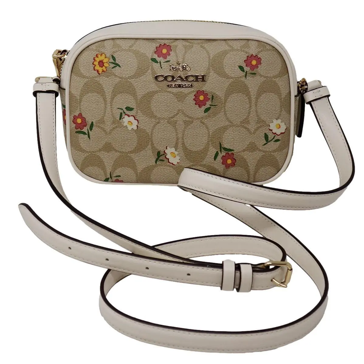 Coach Logo Floral Print Small Phone Crossbody Handbag Purse Chalk