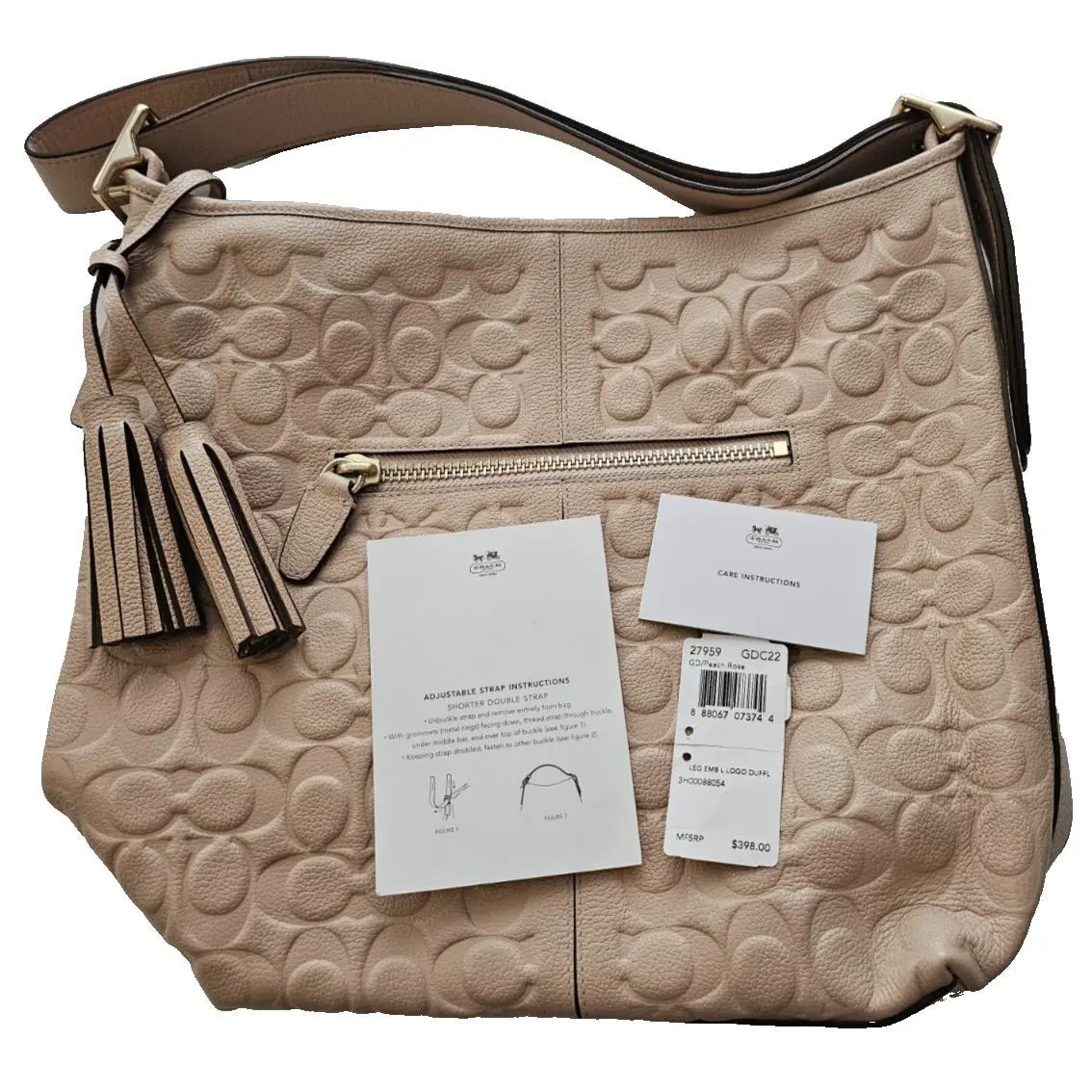 Coach Legacy Leather Embossed Logo Duffle Handbag Purse GD Peach Rose 27959