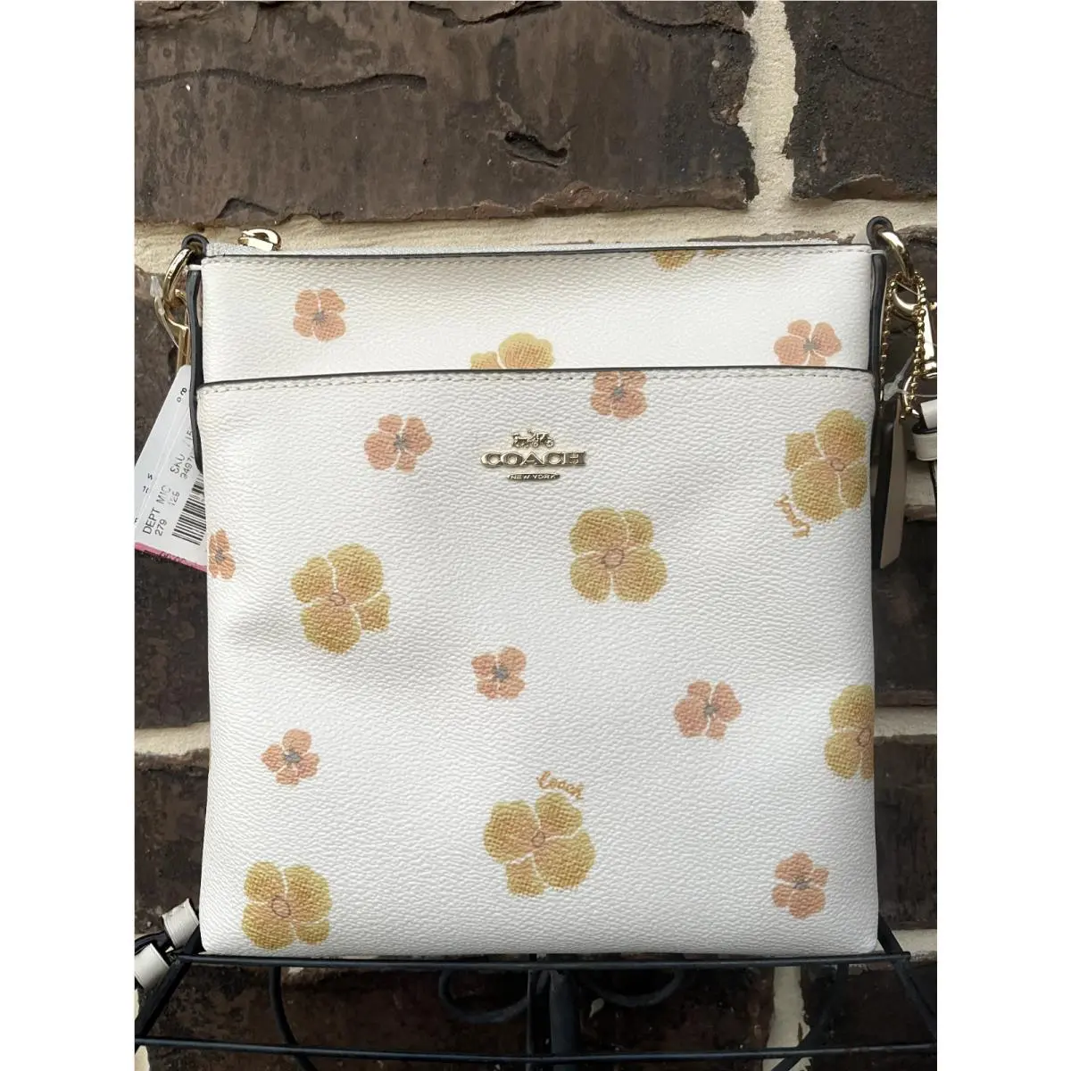 Coach Kitt Crossbody Pansy Print Chalk Gold Floral