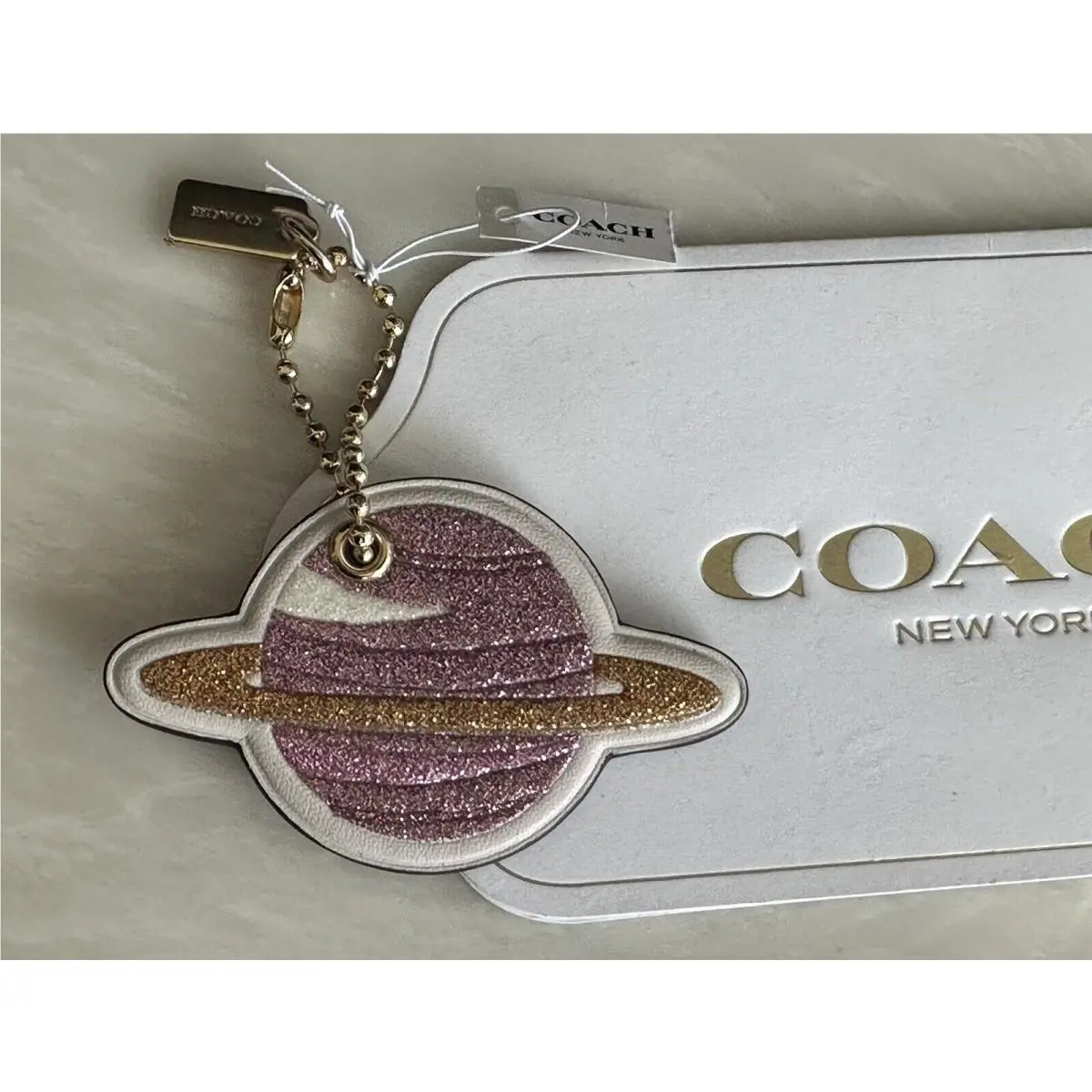 Coach X Nasa Space Saturn Glitter Chalk/multi Leather Bag Charm Fob 30291