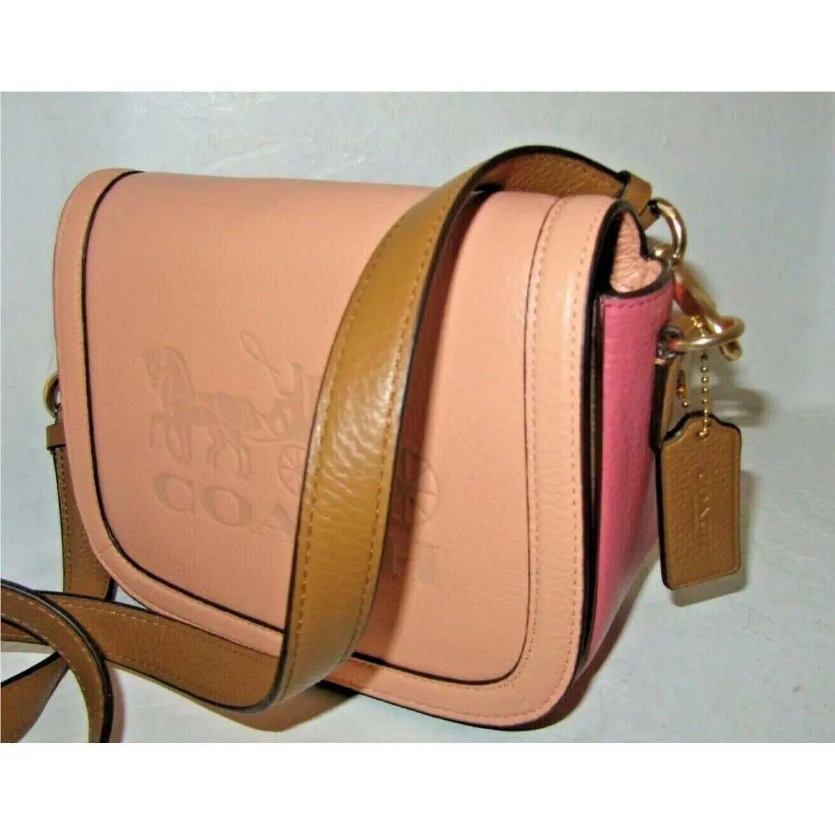 Coach C9130 Saddle Bag Horse Carriage Colorblock Leather Faded Blush Pink