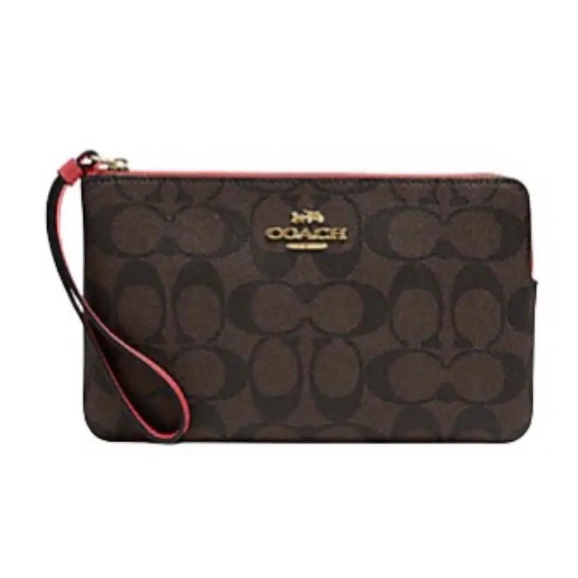 Coach 6648 Large Corner Zip Wristlet In Signature Canvas - Brown/watermelon
