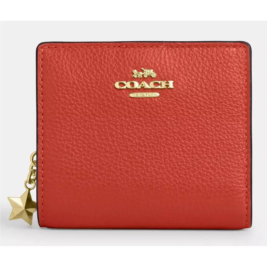 Coach Snap Wallet - CBO74 Mango Orange Pebbled Leather W/star Charm
