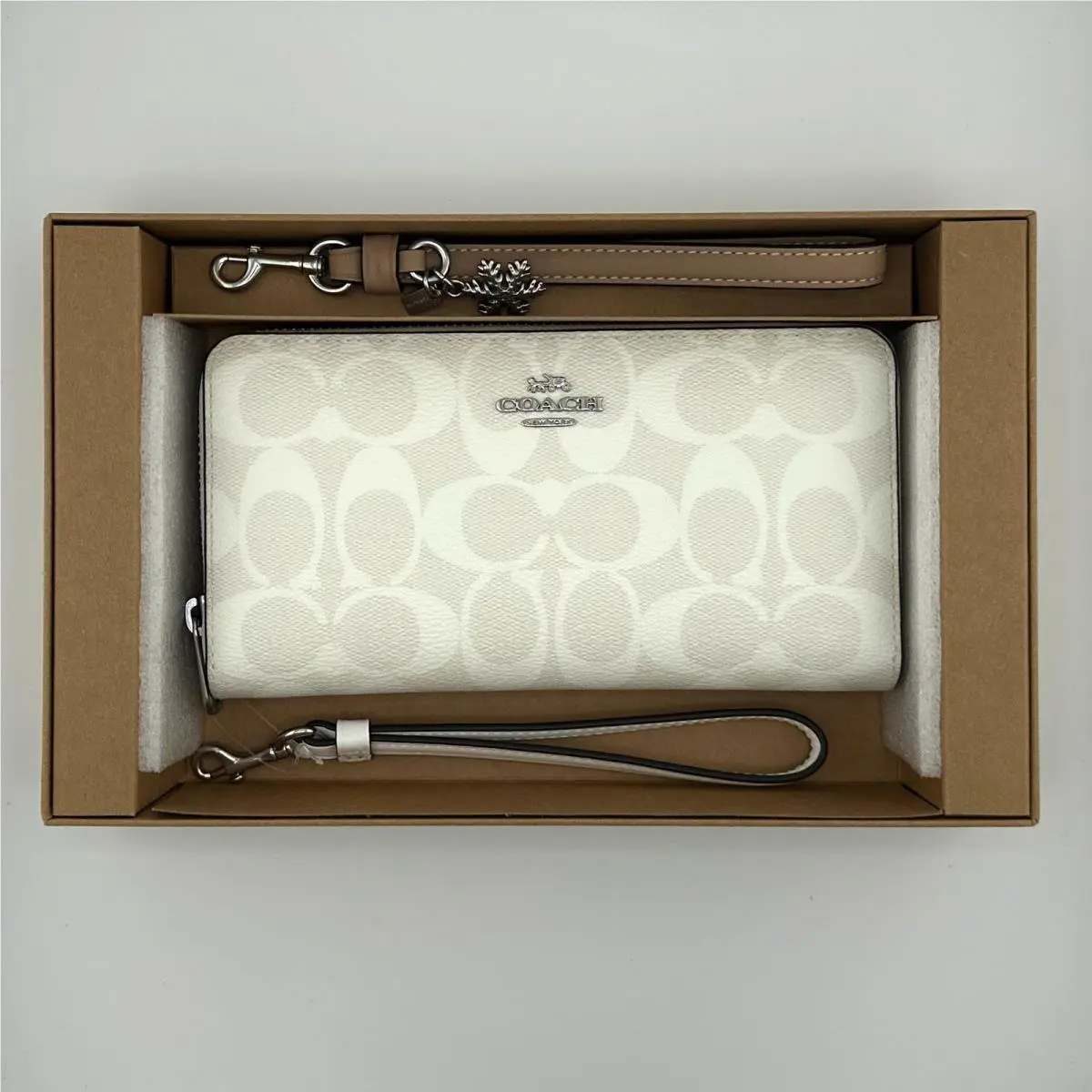 Coach Boxed Long Zip Around Wallet In Signature Canvas Chalk Glacier White CN051
