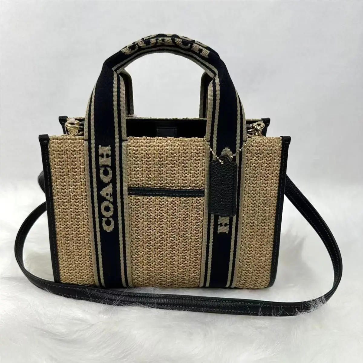 Smith Tote Bag 24 Crossbody In Straw Toast Black CAL89 by Coach