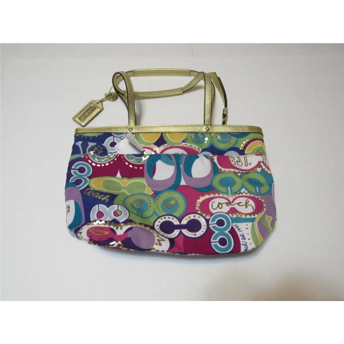 Coach Tote Purse F19434 Poppy C Signature Print Gold Trim Rainbow Graffiti