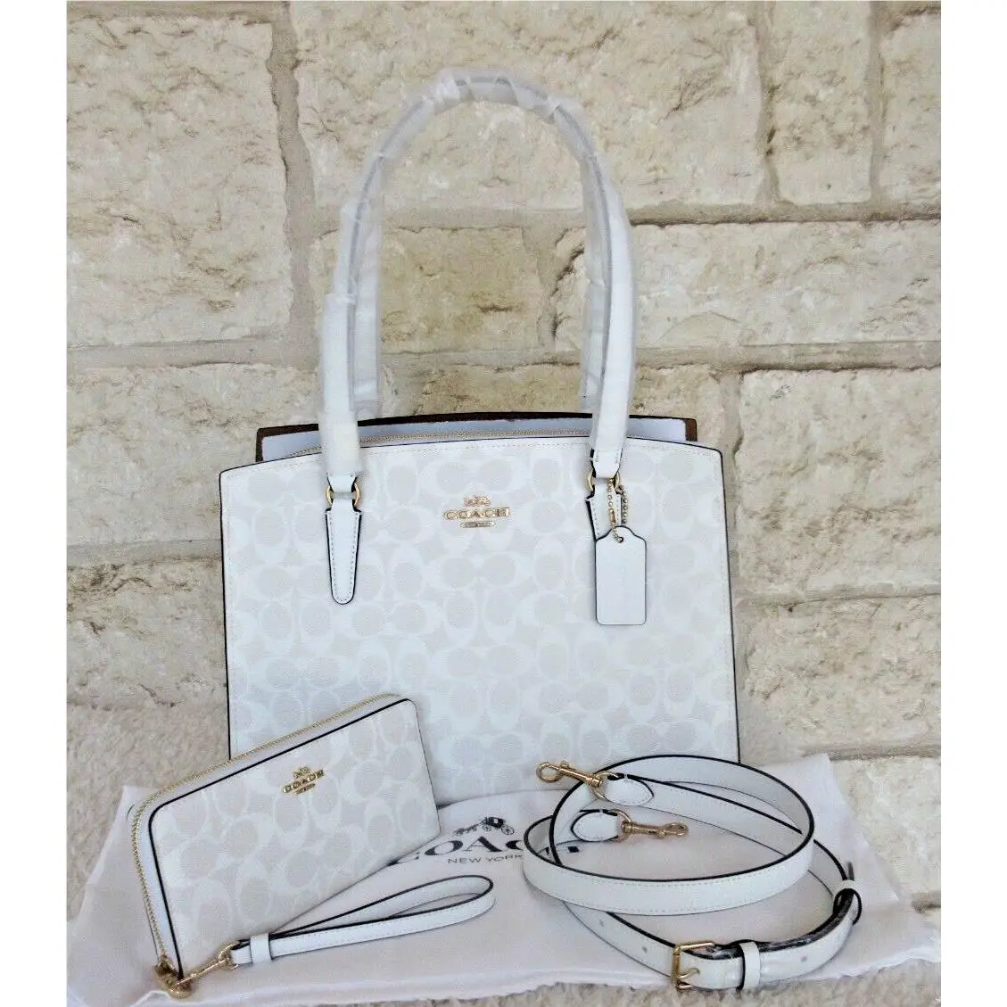 Tatum Carryall Tote/x-body Wallet 2-pc. Set Signature Glacier White by Coach