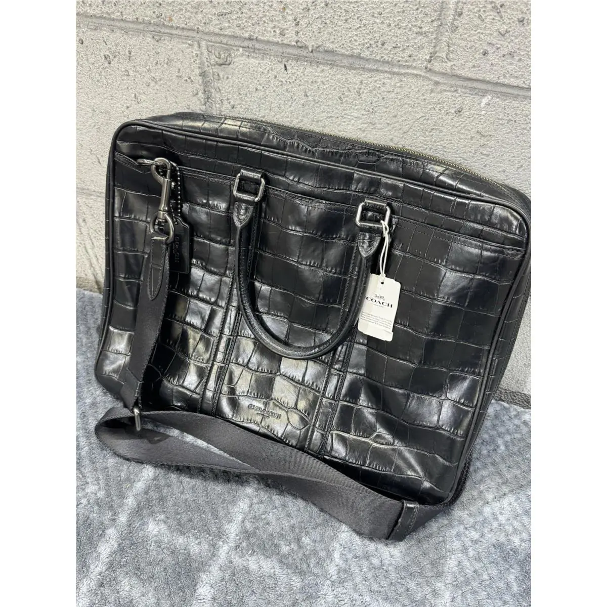 Metropolitan Briefcase 25991 Jet Black Croc Embossed Leather Messenger Bag by Coach