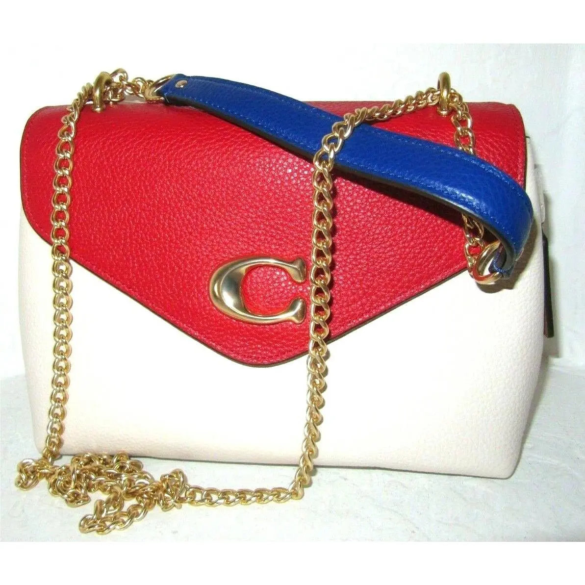 Coach C6786 Tammie Shoulder Color Block Bag Electric Red White Blue