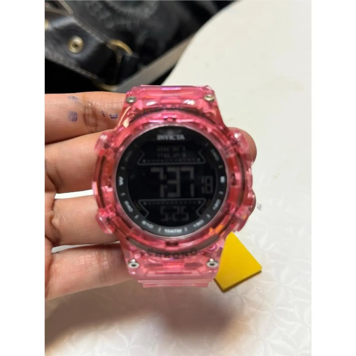 Invicta Men`s Watch Invicta Racing Black Digital Dial Pink Rubber Strap 49047