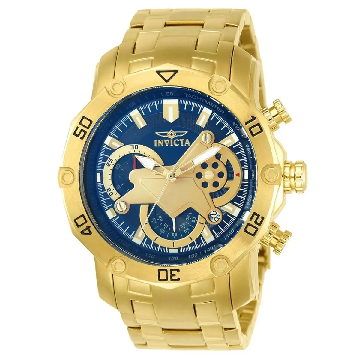 Invicta Men`s Watch Pro Diver Scuba Chronograph Blue and Gold Tone Dial 22765