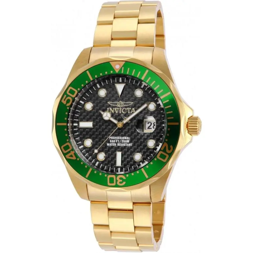 Invicta Pro Diver Carbon Fiber Dial Gold Tone Men`s 47MM Quartz Watch- 14358