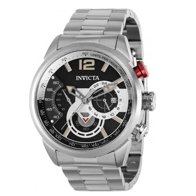 Invicta Aviator Chronograph Quartz Black Dial Silver Bracelet Men`s Watch 39658