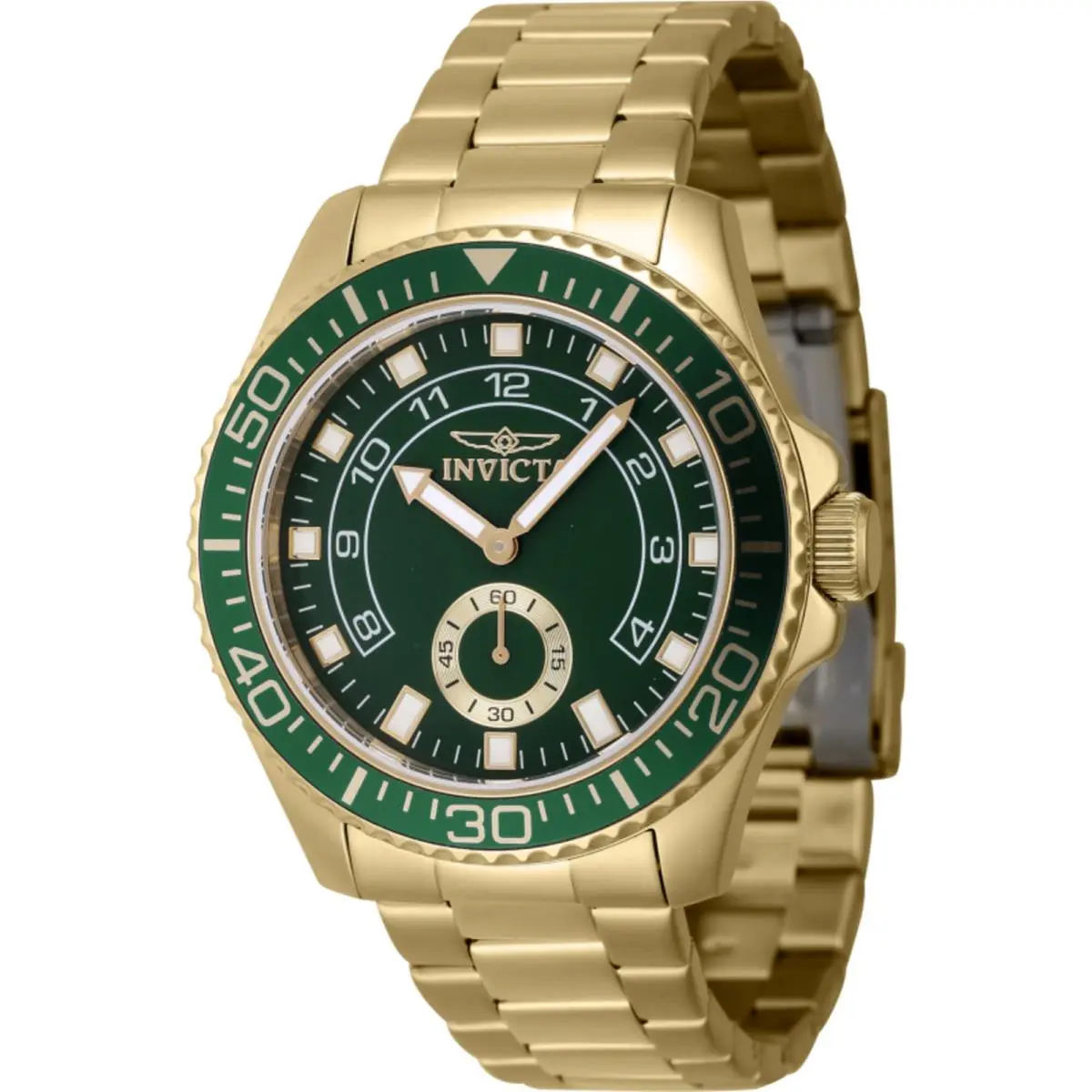 Invicta Men`s Watch Pro Diver Green Dial Yellow Gold Steel Bracelet Quartz 47132 - Dial: Green, Band: Yellow