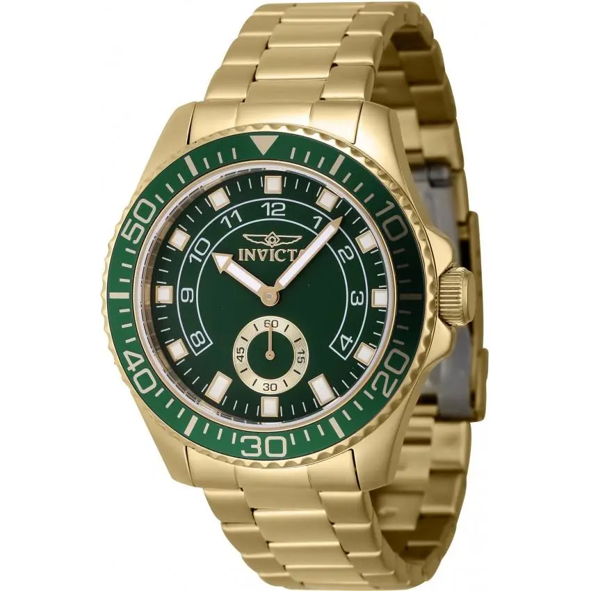 Invicta Men`s Watch Pro Diver Green Dial Yellow Gold Steel Bracelet Quartz 47132