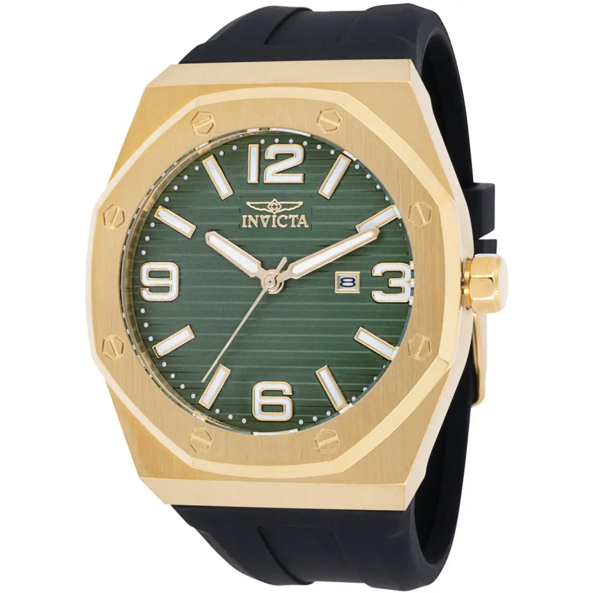 Invicta Men`s Watch Huracan Quartz Green Dial Black Silicone Strap 45777