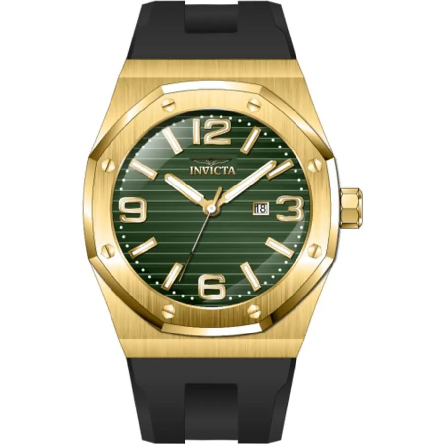 Invicta Huracan Quartz Green Dial Men`s Watch 45777 - Dial: Green, Band: Black, Bezel: Gold-tone