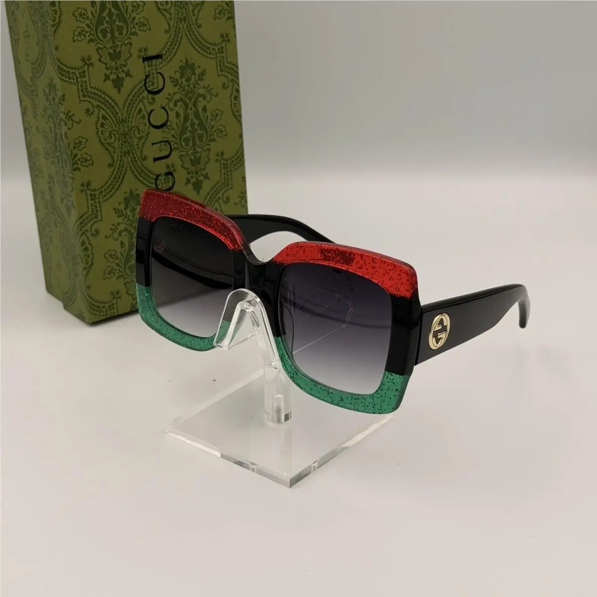 GG0083S Square Red Black Green Glitter Grey Lens 55mm Women`s Ships Today by Gucci
