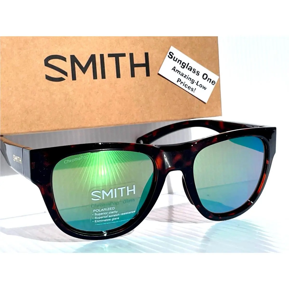 Smith Optics Rockaway Tortoise Chromapop Polarized Green Mirror Glass Sunglass
