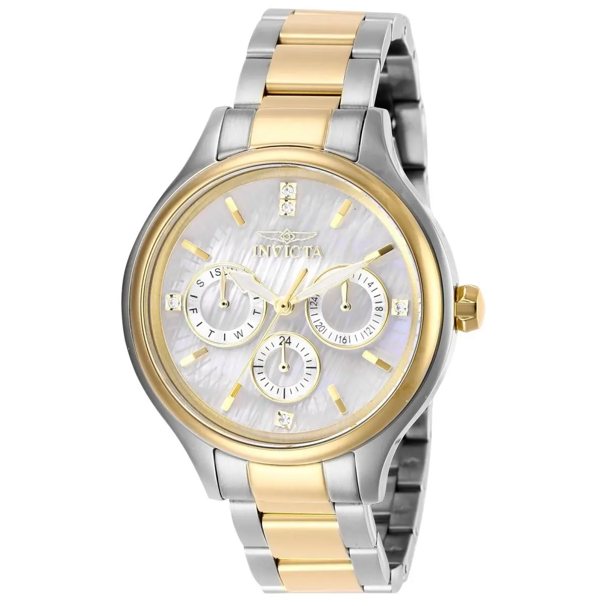 Women`s Bracelet Watch - Angel Quartz Day-date Two Tone Crystal 28655 by Invicta