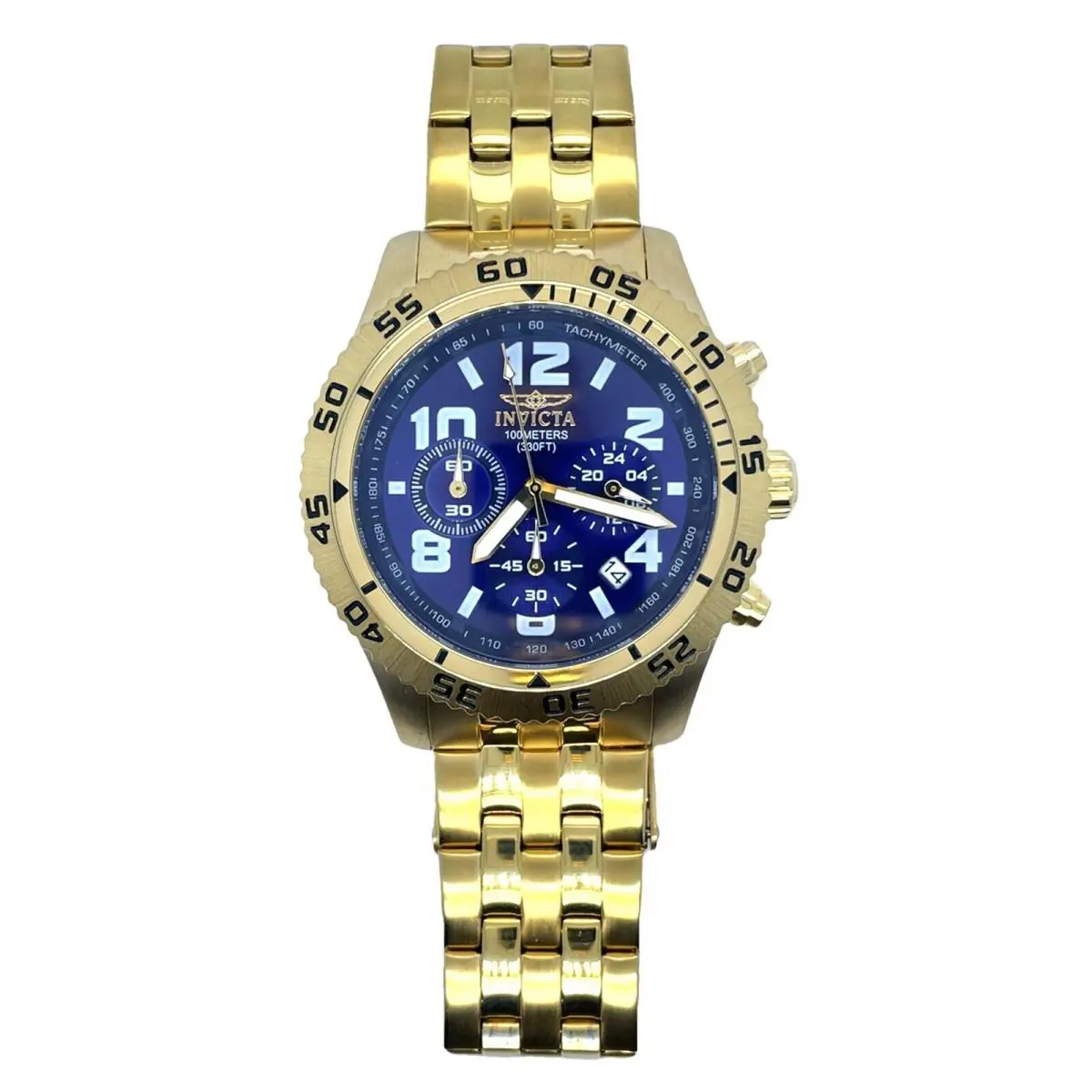 Invicta Watch Specialty Yellow Tone Stainless Steel Chronograph Navy Blue 1490
