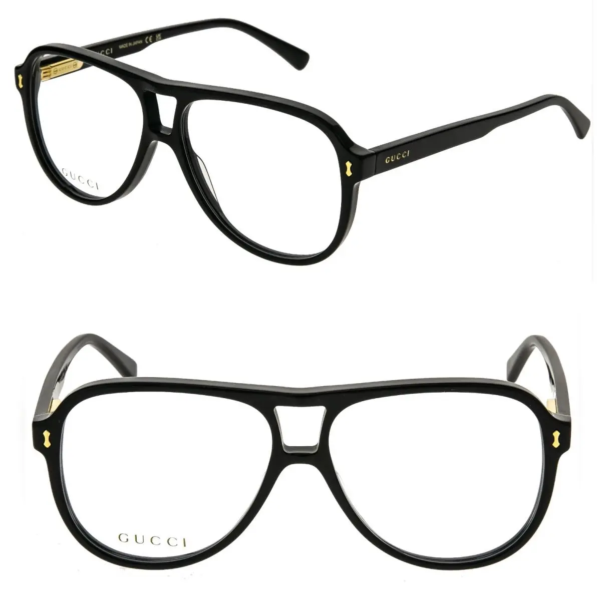 Gucci GG1044O 1044 Black Retro Aviator Flex Unisex Eyeglasses Optical 57mm 001