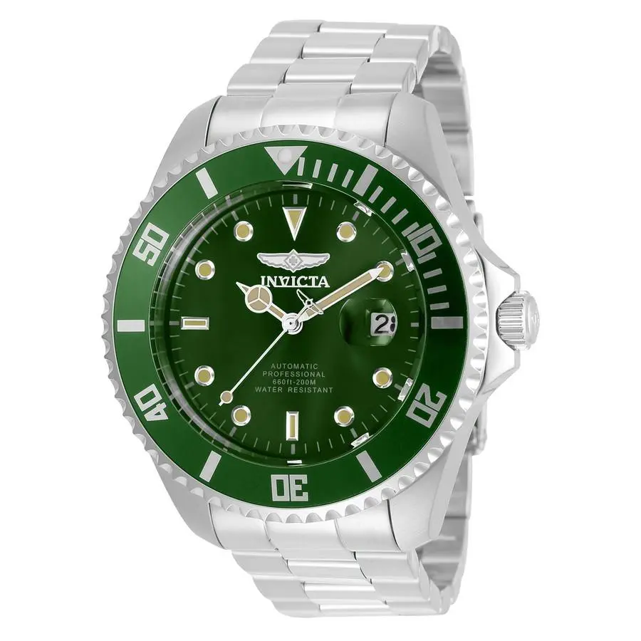 Invicta Pro Diver Automatic Green Dial Men`s Watch 35719 - Dial: Green, Band: Silver-tone, Bezel: Silver-tone