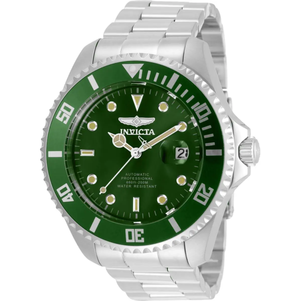Invicta Men`s Watch Pro Diver Automatic Green Dial Silver Steel Bracelet 35719 - Dial: Green, Band: Silver