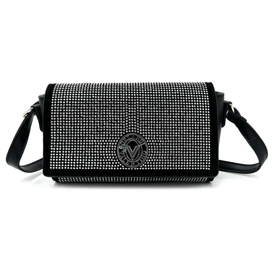 Valentino Orlandi Silver Rhinestone Studded Black Crossbody Bag Purse
