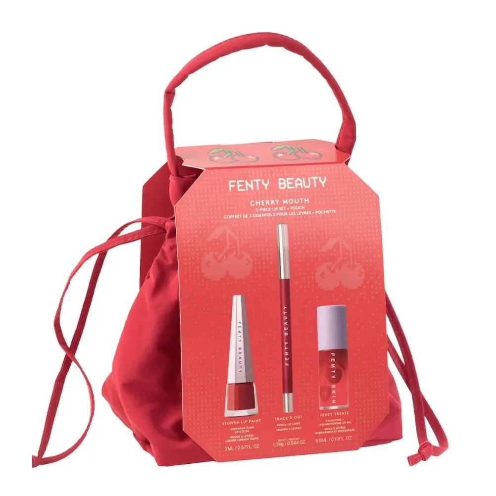 Fenty Beauty Cherry Mouth 3-Piece Lip Set + Pouch