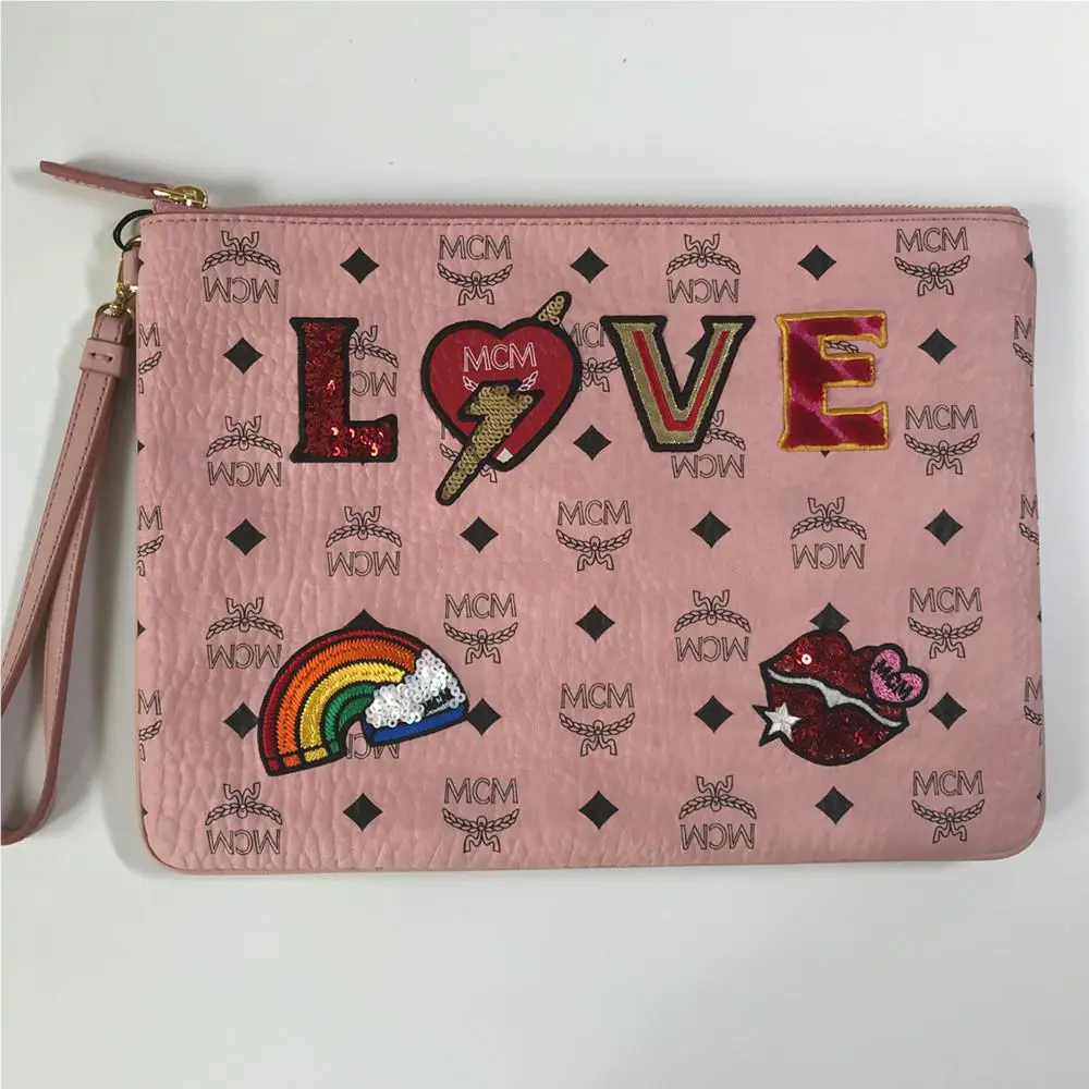 Mcm MYZ9AVI Visetos Love Patch Wristlet Pouch Bag