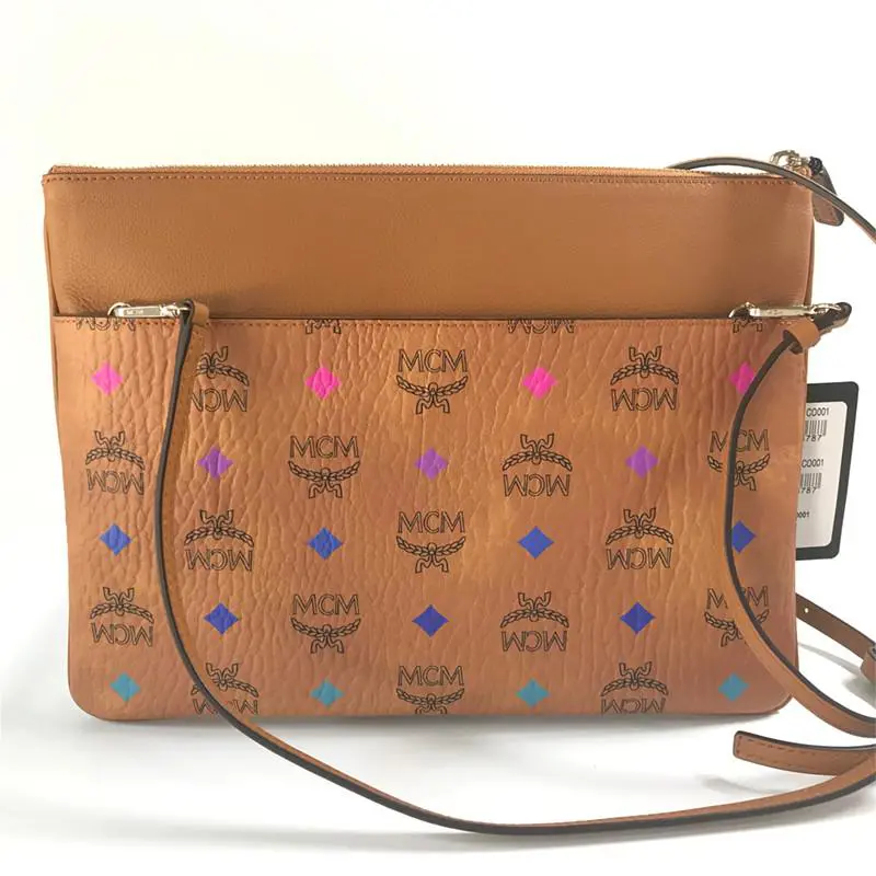 Mcm Visetos Myzcata Cognac Coated Canvas Pouch Crossbody Bag