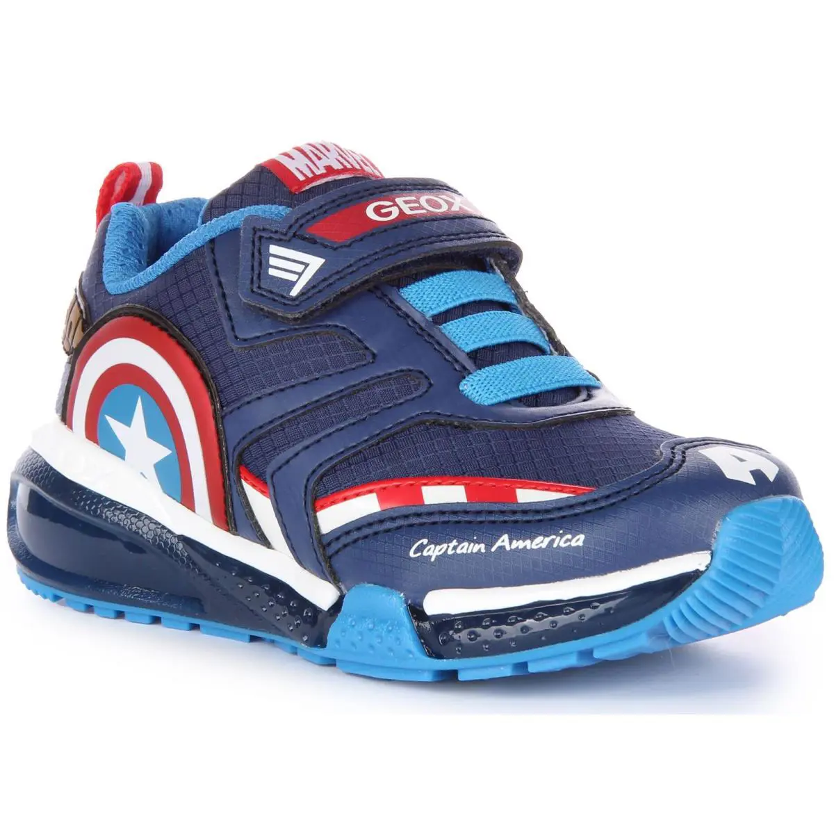 Geox J Avenger Captain America Light Up Infants Trainer In Navy Red US 8 - 13
